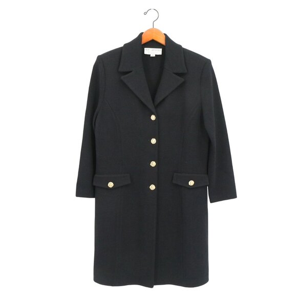 St. John Collection Black Santana Knit Longline Gold Buttoned Jacket 10 - Picture 1 of 6